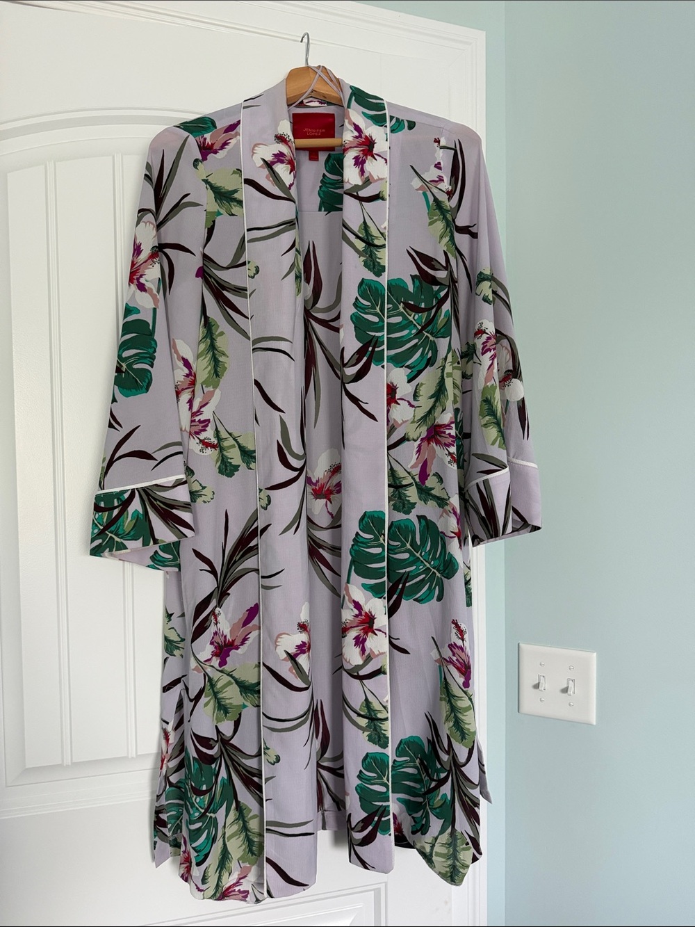 Jennifer Lopez Lavender Floral Kimono with Green Accents